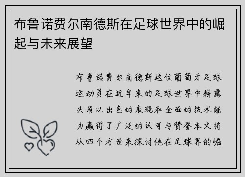 布鲁诺费尔南德斯在足球世界中的崛起与未来展望